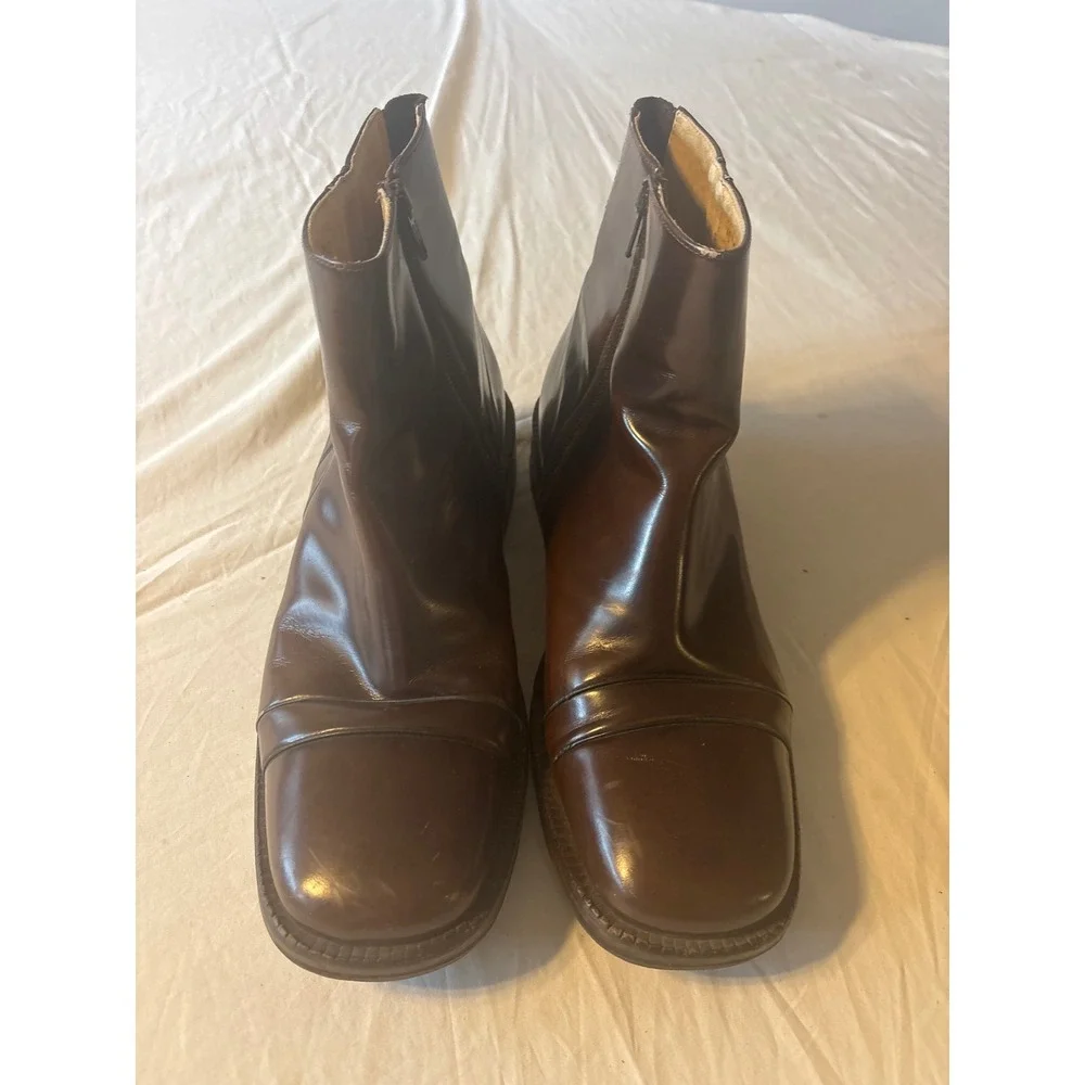 Kenneth Cole  Leather Cap Toe Ankle Boots Mens 12 Brown Side Zip Made in Italy